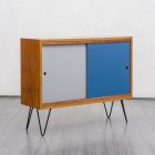 1960s sideboard, walnut, colourful sliding doors, new hairpin legs, ON HOLD