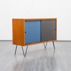 1960s highboard in walnut, colourful sliding doors, new hairpin legs
